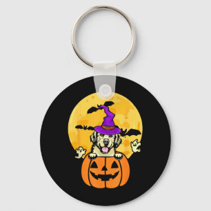 Cream Golden Retriever Witch Dog Lover Halloween Keychain