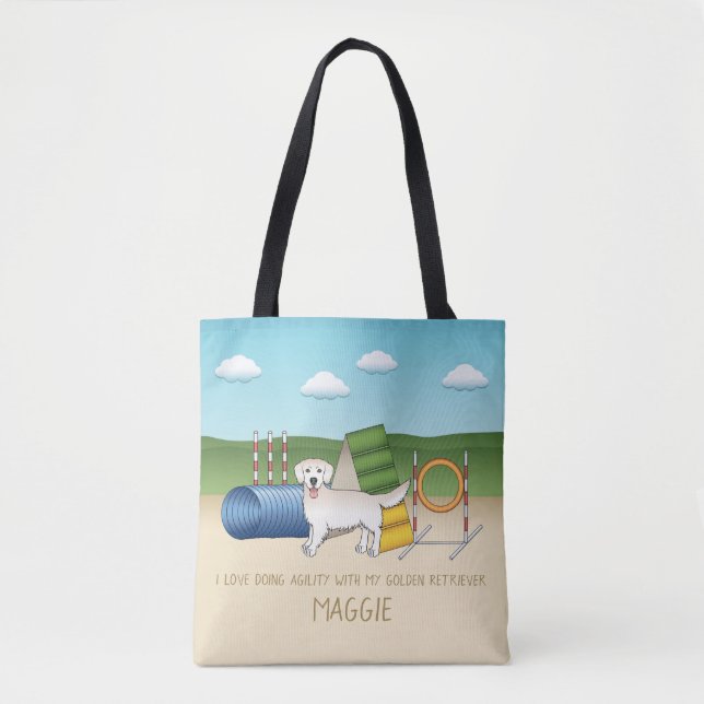 Cream Golden Retriever With Agility Equipment Tote Bag (Front)