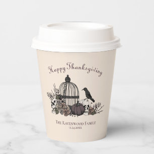 Cream Gothic Skulls, Pumpkin & Roses Thanksgiving  Paper Cups