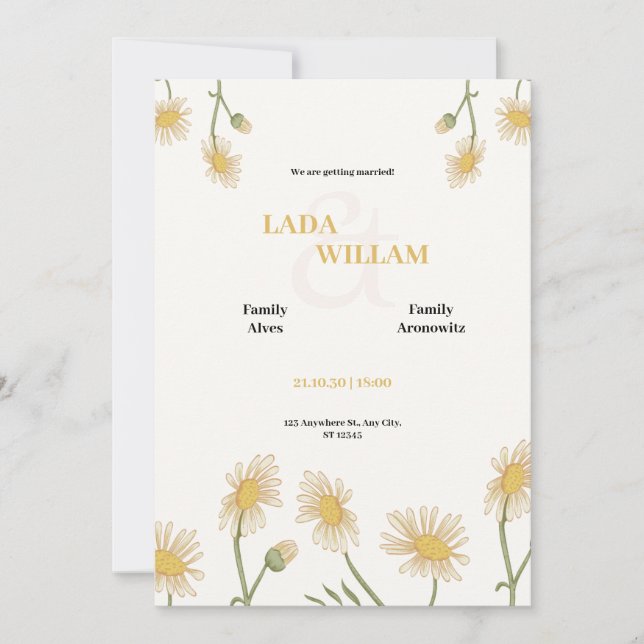 Cream Green and Yellow Floral Wedding Invitation (Front)