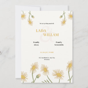 Cream Green and Yellow Floral Wedding Invitation