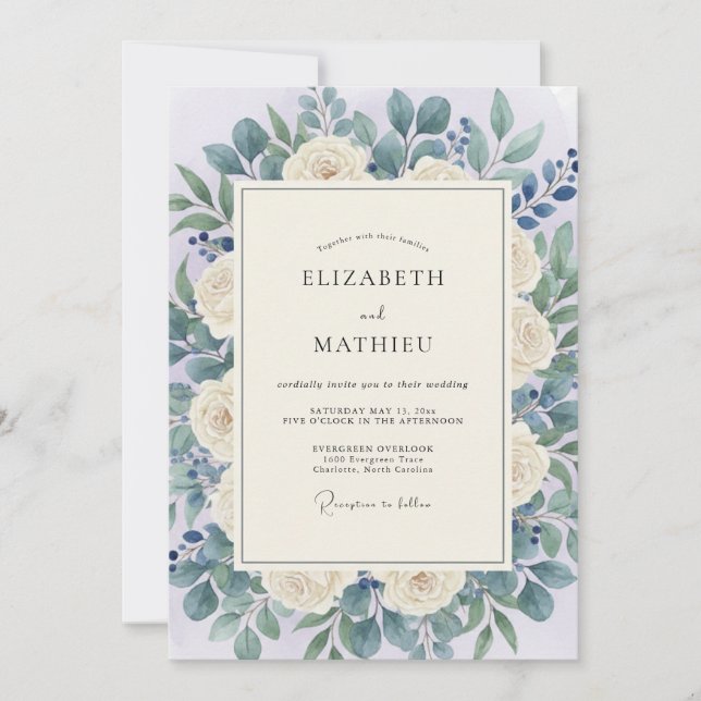 Cream Green Botanical Romance Wedding Invitation (Front)