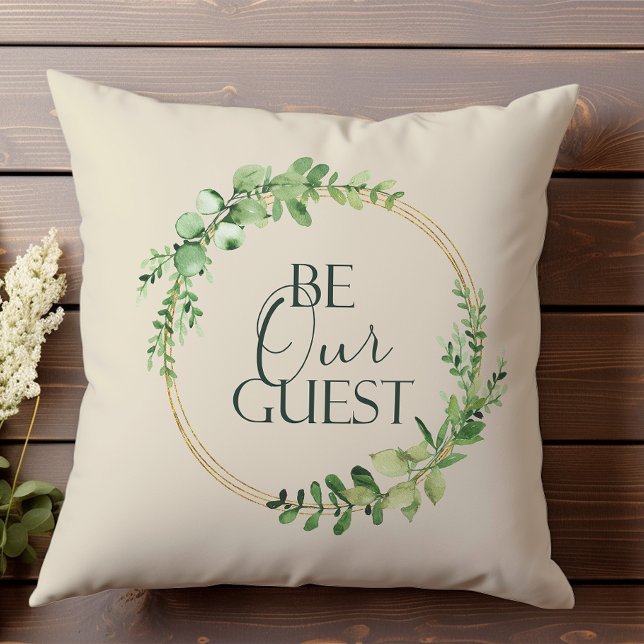 Cream Green Damask Pretty Be Our Guest Throw Pillow (Creator Uploaded)