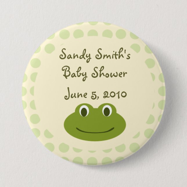 Cream & Green Dots Frog Baby Shower Button Favours (Front)