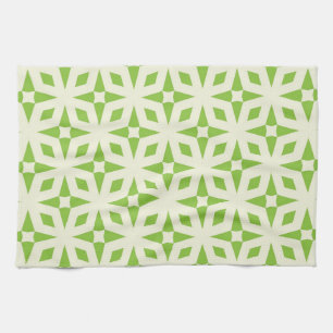 Cream green geometric tile pattern mosaic 70s kitchen towel