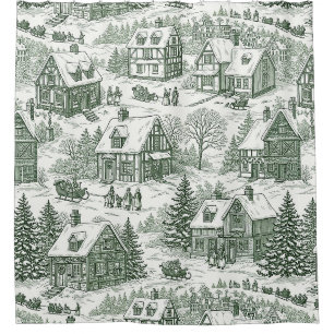 Cream Green Holiday Village Scenic Toile
