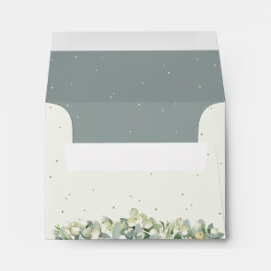 Cream/Green Inner Snowberry+Eucalyptus Wedding A2 Envelope