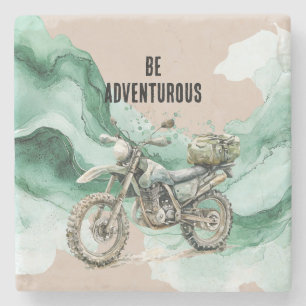 Cream Green Motorcycle Adventure Stone Coaster