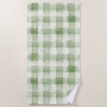 Cream Green Plaid   Beach Towel<br><div class="desc">Cream Green Plaid Quilt Squares</div>
