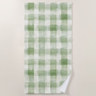 Cream Green Plaid   Beach Towel