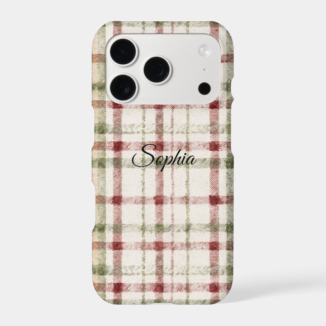 Cream Green Red Plaid Stripes  (Verso)