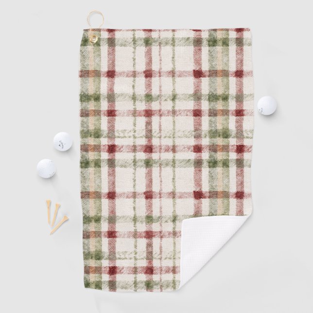 Cream Green Red Plaid Stripes  Golf Towel (InSitu)