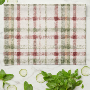 Cream Green Red Plaid Stripes  Kitchen Towel