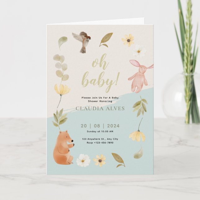 Cream Green Watercolor Baby Shower Honouring Folde Invitation (Front)