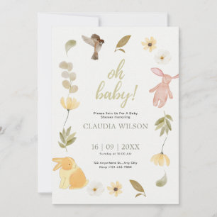 Cream Green Watercolor Baby Shower Invitation