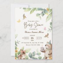 Cream Green Watercolor Baby Shower Invitations