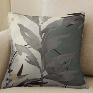 Cream & Grey Artistic Abstract Watercolor Throw Pillow