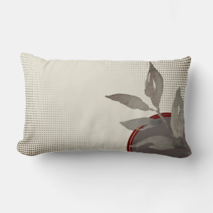 Cream Grey & Burgundy  Simple Watercolor Leaves Lumbar Pillow