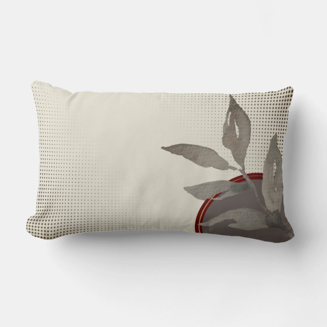 Cream Grey & Burgundy  Simple Watercolor Leaves Lumbar Pillow (Front)