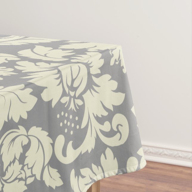 Cream & Grey Vintage Floral Damasks Tablecloth (In Situ)