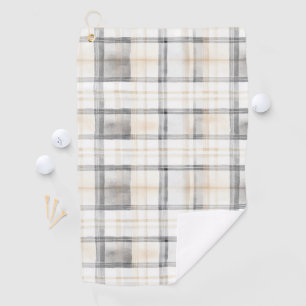 Cream Grey Yellow Plaid Stripes Golf Towel