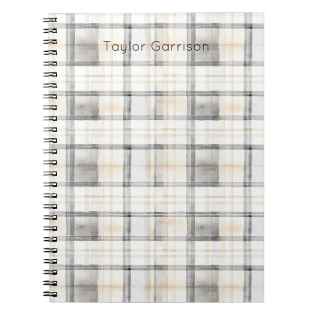 Cream Grey Yellow Plaid Stripes Notebook (Front)
