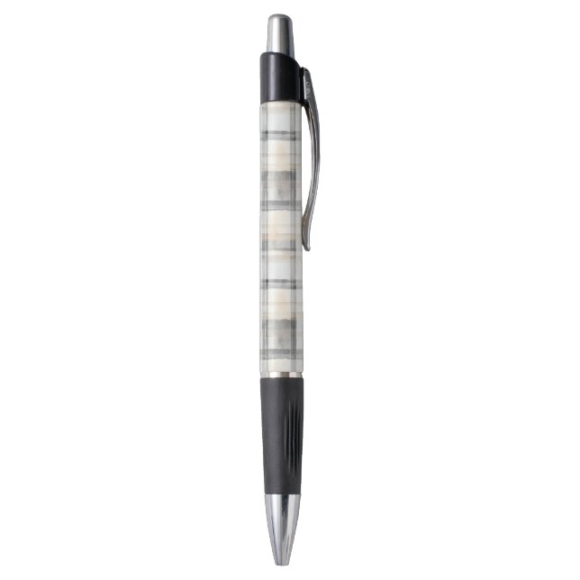 Cream Grey Yellow Plaid Stripes Pen (Bottom (Vertical))