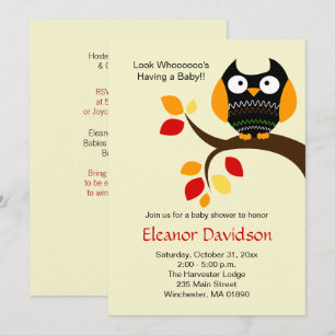 Cream Halloween Owl Autumn Baby Shower Invite 5x7