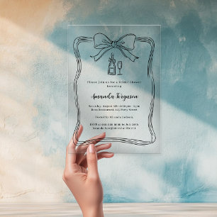 Cream hand bow doodle prosecco clear Bridal Shower Acrylic Invitations