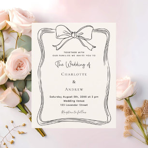 Cream hand drawn bow wedding invitation