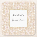 Cream Hats Purple Ribbons Bridal Shower Square Paper Coaster<br><div class="desc">Cream Hats Purple Ribbons Bridal Shower</div>