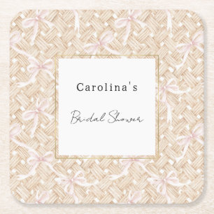 Cream Hats Purple Ribbons Bridal Shower Square Paper Coaster