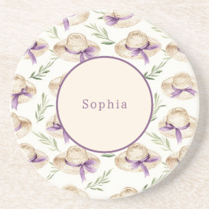 Cream Hats Purple Ribbons   Coaster