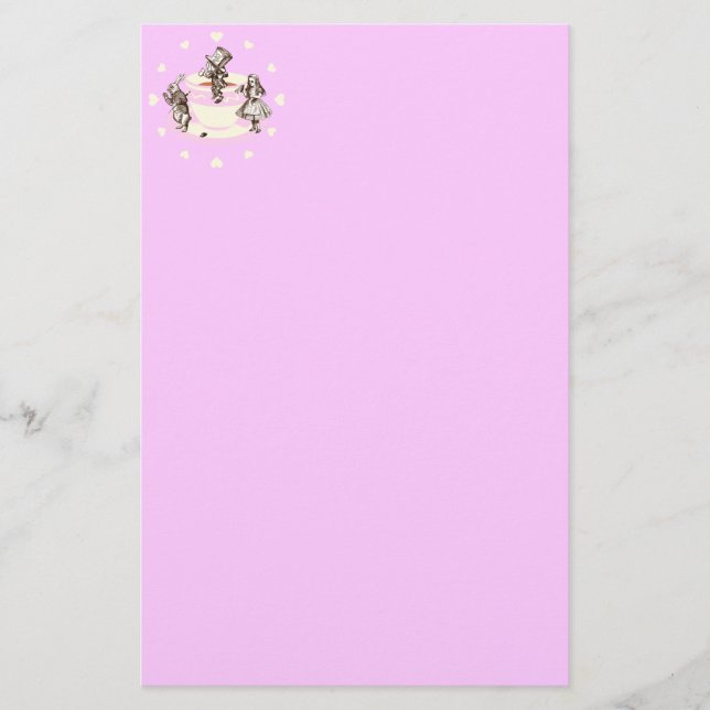 Cream Hearts Around a Mad Tea Party Stationery (Front)