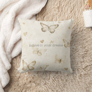 Cream Hearts Butterflies Christmas Throw Pillow