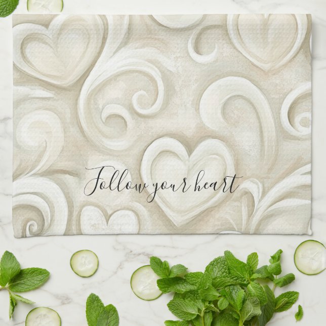 Cream Hearts Kitchen Towel (Folded)