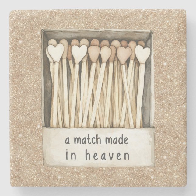 Cream Hearts Match Made in Heaven Gold Glitter Stone Coaster (Front)