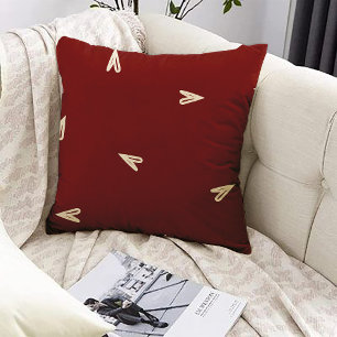Cream Hearts on Burgundy - Minimal Valentine  Throw Pillow