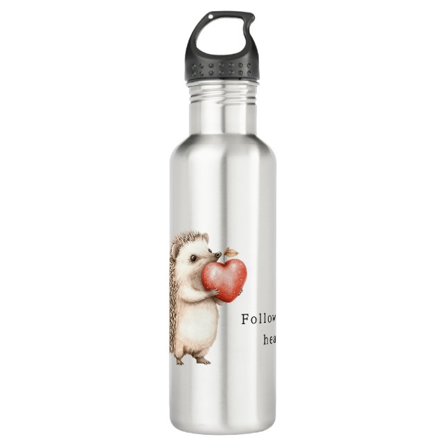 Cream Hedgehog Apple Heart 710 Ml Water Bottle (Front)