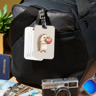 Cream Hedgehog Heart Love Luggage Tag
