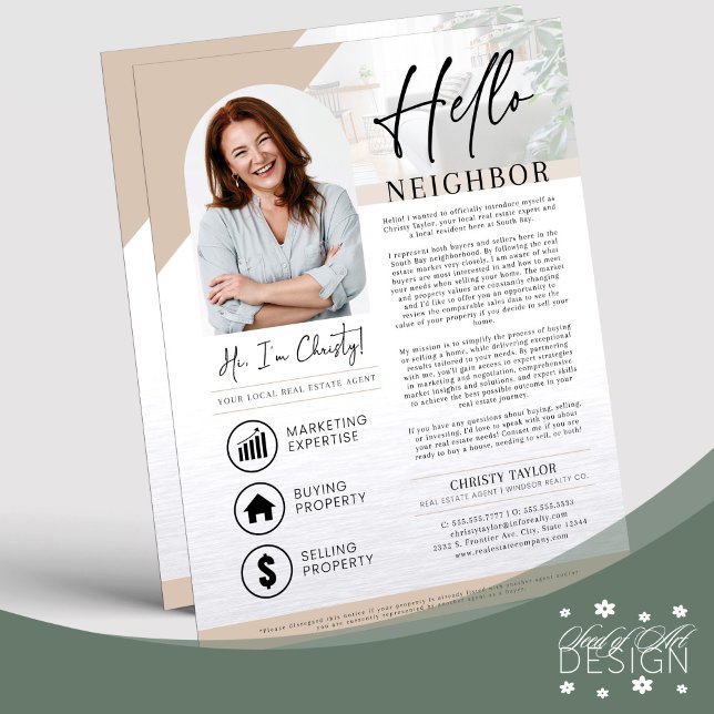 Cream Hello Neighbour Realtor Agent Introduction Flyer (Creator Uploaded)