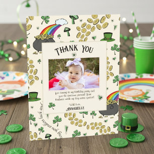Cream Irish Rainbow Clovers & Hearts Birthday Thank You Card