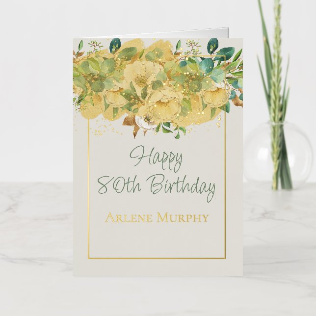 Cream Irish Roses 80th Birthday Foil Greeting Card (Front)