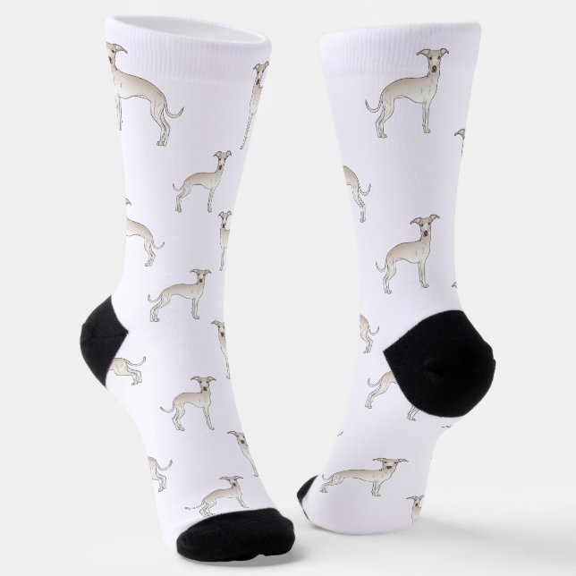 Cream Italian Greyhound Cute Cartoon Dog Pattern Socks (Angled)