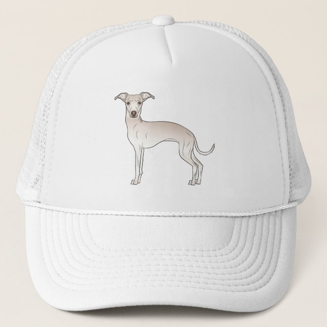 Cream Italian Greyhound Cute Cartoon Dog Trucker Hat (Front)