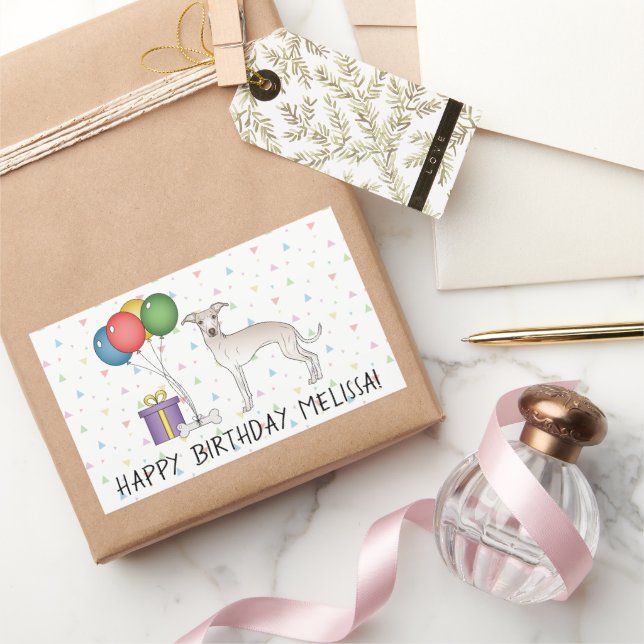 Cream Italian Greyhound Cute Dog - Happy Birthday Sticker (Gifting)