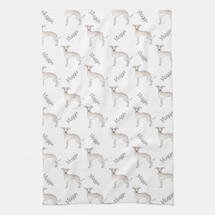 Cream Italian Greyhound Cute Dog Pattern With Name Kitchen Towel