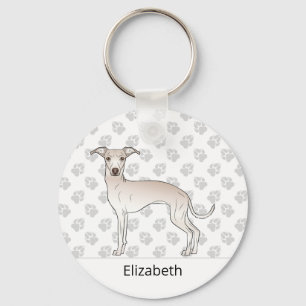 Cream Italian Greyhound Cute Dog With Custom Name Keychain