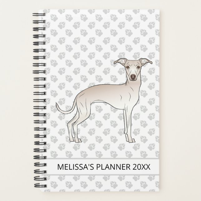 Cream Italian Greyhound Dog With Custom Text Planner (Front)