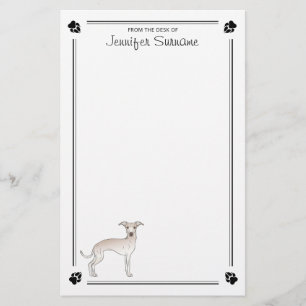 Cream Italian Greyhound With Paws And Custom Text Stationery